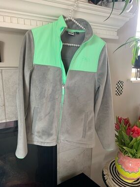 FILA Sport Women's full-zip fleece jacket mint green/gray color-block Size XS